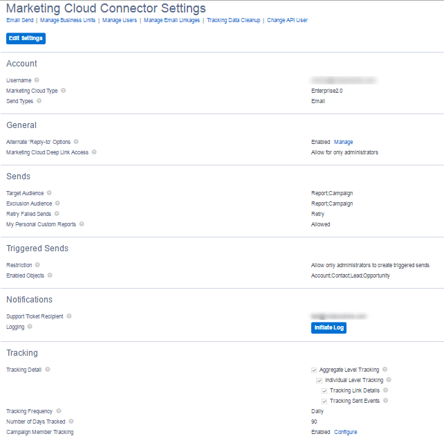Salesforce Marketing Cloud Connect Integration: Marketing Cloud Connector settings